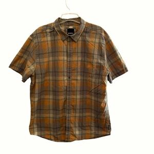 Prana men’s button-down short sleeve shirt Sz XL orange, khaki, and green